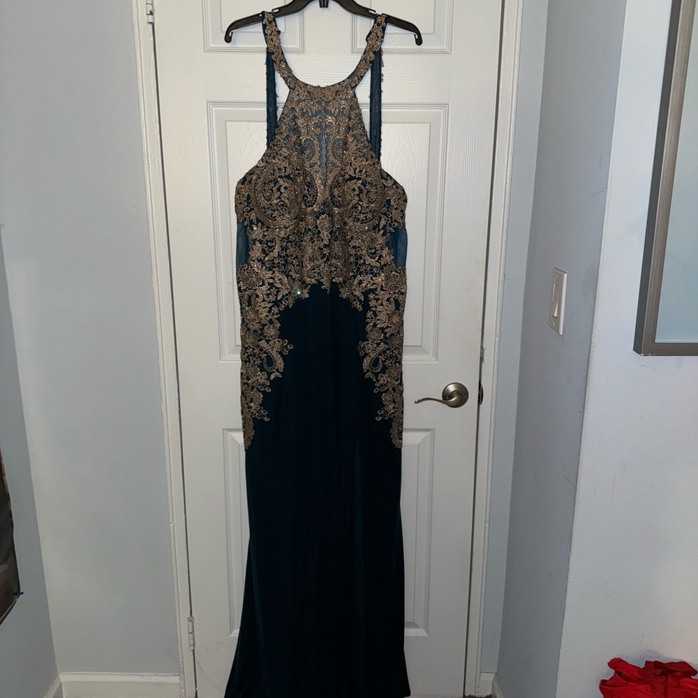 blue and gold long dress